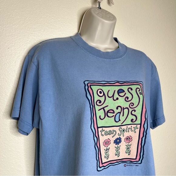 Vintage 90s Guess Jeans Teen Spirit Blue Crew T Shirt Short Sleeve Women Large - Picture 2 of 14